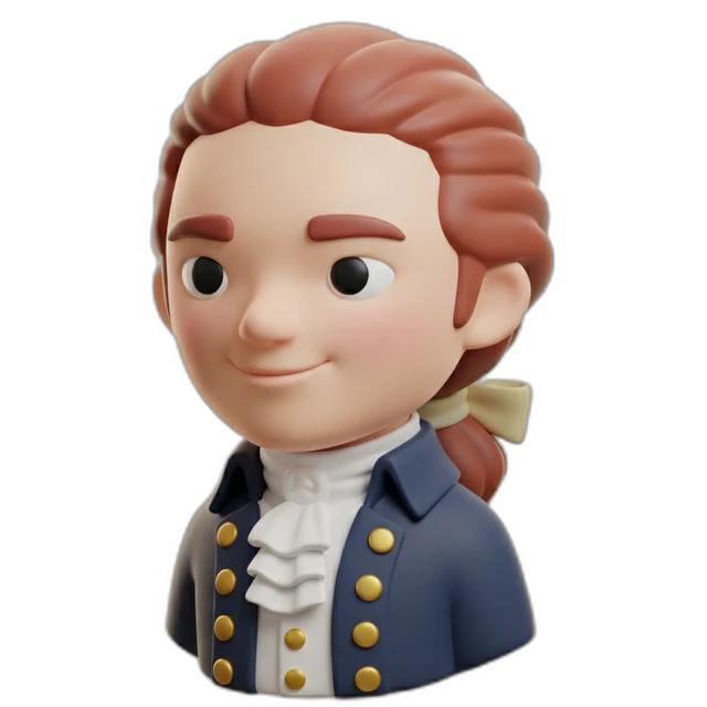 Hamilton, a chibi founding father in a navy coat